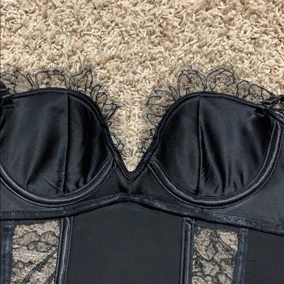 Black Silk Satin Lace Crystal Corset 34B - Picture 8 of 8